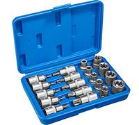 tectake Juego de Llaves Tubulares, Set Torx Exterior Interior, Kit Herramientas Manuales, 19 Piezas, Acero Cromo Vanadio, Bricolaje Taller, incl. Maletín
