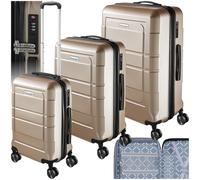 TecTake® Juego de Maletas Apilables, 3 Piezas, Plástico ABS Resistente, Maletas de Viaje con Ruedas Giratorias 360°, Maleta Cabina, Maleta Mediana, Maleta Grande, TSA - Champán