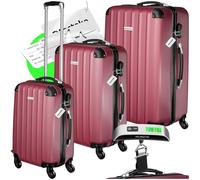 TecTake® Juego de Maletas de Viaje Rígidas, ABS, Maleta Mediana, Maleta Grande, Maleta de Cabina, Equipaje de Mano, Bascula Maletas Viaje, Cerradura Combinación, Resistente a Golpes - Burdeos