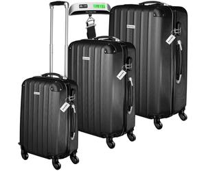 tectake® Juego de Maletas de Viaje Rígidas, ABS, Maleta Mediana, Maleta Grande, Maleta de Cabina, Equipaje de Mano, Bascula Maletas Viaje, Cerradura Combinación, Resistente a Golpes - Negro