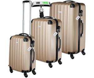 tectake® Juego de Maletas de Viaje Rígidas, ABS, Maleta Mediana, Maleta Grande, Maleta de Cabina, Equipaje de Mano, Bascula Maletas Viaje, Cerradura Combinación, Resistente a Golpes - Champán