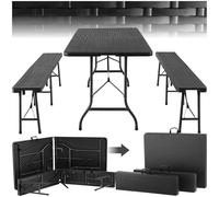 TecTake® Juego de Mesa Plegable de 3 Piezas, Set Mesa Camping con 2X Bancos, Mesa Jardín Exterior, Estructura de Acero, Topes en Patas, Fácil Montaje, Ideal Acampadas, Jardín, Terraza, Picnic - Negro