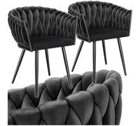 tectake® Juego De Sillas de Comedor, Silla Acolchada con Reposabrazos, Diseño Anudado, Estructura de Acero, Cocina, Sillas Comedor Nordica - 2 Sillas Negro