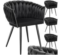 TecTake® Juego De Sillas de Comedor, Silla Acolchada con Reposabrazos, Diseño Anudado, Estructura de Acero, Cocina, Sillas Comedor Nordica - 4 Sillas Negro