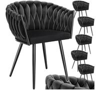 tectake® Juego De Sillas de Comedor, Silla Acolchada con Reposabrazos, Diseño Anudado, Estructura de Acero, Cocina, Sillas Comedor Nordica - 6 Sillas Negro