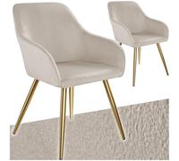 TecTake® Juego de Sillas Tapizadas en Terciopelo, Silla de Comedor Ergonómicas y Versátiles, Gran Estabilidad y Capacidad de Carga, Silla Cocina Elegantes - 2 Sillas Gris Topo/Dorado