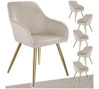TecTake® Juego de Sillas Tapizadas en Terciopelo, Silla de Comedor Ergonómicas y Versátiles, Gran Estabilidad y Capacidad de Carga, Silla Cocina Elegantes - 6 Sillas Gris Topo/Dorado