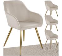 TecTake® Juego de Sillas Tapizadas en Terciopelo, Silla de Comedor Ergonómicas y Versátiles, Gran Estabilidad y Capacidad de Carga, Silla Cocina Elegantes - 4 Sillas Gris Topo/Dorado