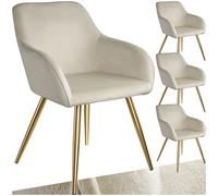 TecTake® Juego de Sillas Tapizadas en Terciopelo, Silla de Comedor Ergonómicas y Versátiles, Gran Estabilidad y Capacidad de Carga, Silla Cocina Elegantes - 4 Sillas Crema/Dorado