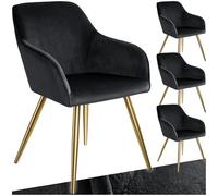 tectake® Juego de Sillas Tapizadas en Terciopelo, Sillas de Comedor Ergonómicas y Versátiles, Gran Estabilidad y Capacidad de Carga, Sillas Cocina Elegantes - 4 Sillas Negro/Oro