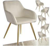 tectake® Juego de Sillas Tapizadas en Terciopelo, Sillas de Comedor Ergonómicas y Versátiles, Gran Estabilidad y Capacidad de Carga, Sillas Cocina Elegantes - 6 Sillas Crema/Oro