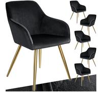 TecTake® Juego de Sillas Tapizadas en Terciopelo, Sillas de Comedor Ergonómicas y Versátiles, Gran Estabilidad y Capacidad de Carga, Sillas Cocina Elegantes - 6 Sillas Negro/Oro