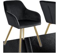 tectake® Juego de Sillas Tapizadas en Terciopelo, Sillas de Comedor Ergonómicas y Versátiles, Gran Estabilidad y Capacidad de Carga, Sillas Cocina Elegantes - 1 Silla Negro/Oro