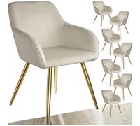 TecTake® Juego de Sillas Tapizadas en Terciopelo, Sillas de Comedor Ergonómicas y Versátiles, Gran Estabilidad y Capacidad de Carga, Sillas Cocina Elegantes - 8 Sillas Crema/Dorado