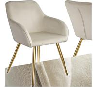 tectake® Juego de Sillas Tapizadas en Terciopelo, Sillas de Comedor Ergonómicas y Versátiles, Gran Estabilidad y Capacidad de Carga, Sillas Cocina Elegantes - 1 Silla Crema/Oro