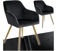 TecTake® Juego de Sillas Tapizadas en Terciopelo, Sillas de Comedor Ergonómicas y Versátiles, Gran Estabilidad y Capacidad de Carga, Sillas Cocina Elegantes - 2 Sillas Negro/Oro