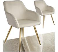 TecTake® Juego de Sillas Tapizadas en Terciopelo, Sillas de Comedor Ergonómicas y Versátiles, Gran Estabilidad y Capacidad de Carga, Sillas Cocina Elegantes - 2 Sillas Crema/Oro