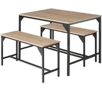 Tectake Juego de sillas y mesa de comedor de estilo industrial madera clara