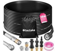 tectake® Juego Manguera Limpieza Tuberías 8 Piezas, Boquilla Giratoria, Adaptadores Hidrolimpiadora, Limpia Canalones, Manguera Presión, Desatascador Tuberias, Manguera Flexible - 15 metros