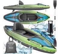 tectake® Kayak Hinchable, Asiento Desmontable, Quilla Acoplable, Remo Doble, Bomba de Doble Acción, Bolsa de Transporte, PVC Resistente, Kayak Inflable, Barca Hinchable, Kayak Pesca - 1 Persona