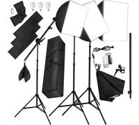Tectake - Kit de estudio de fotografía con bombillas + softbox 3 trípodes + 1 soporte + 3 bombillas + 3 softbox + bolsa de transporte Iluminación principal y de relleno Muy flexible con soportes