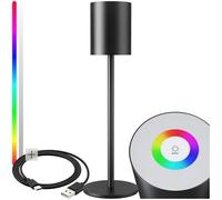 TecTake® Lámpara de Mesa Retro, LED Regulable, 7 Colores de Luz y Blanco Cálido, Diseño Moderno, Panel Táctil, Ideal para Mesita de Noche, Sobremesa, Decoración Dormitorio, Salón o Habitación - negra