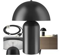 TecTake® Lámpara de Mesa Retro Regulable, Diseño Seta Años 70, Lámparas Sobremesa, Recargable con USB-C, Lámpara de Mesa Móvil con Batería y Función Táctil, Iluminación de Dormitorio y Salón - negra