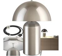 tectake® Lámpara de Mesa Retro Regulable, Diseño Seta Años 70, Lámparas Sobremesa, Recargable USB-C, Lámpara de Mesa Móvil con Batería y Función Táctil, Iluminación de Dormitorio y Salón - niquel/mate