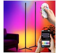 tectake® Lampara de Pie Led Luz Inteligente para salón y habitación, Lampara Led Moderna con Control por App y Mando, Lámpara de Pie con Función Musical y Diseño Minimalista Elegante - 2 Unidades
