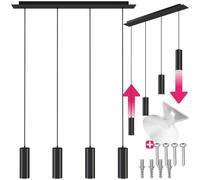 TecTake® lámpara de techo colgante moderna estilo industrial, 4 luces GU10, 40 W, lampara salon, instalación fácil con ventosa, altura ajustable, lampara techo dormitorio - Negro