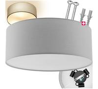 TecTake® lampara de techo redonda, acero resistente, lino, 3 bombillas, lampara salon, instalación fácil, material de montaje incluido, diseño atemporal, lampara techo dormitorio - Gris