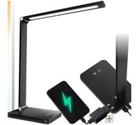 TecTake® Lampara Escritorio LED, 5 W, 3 Niveles de Brillo, 5 Temperaturas de Color, Giratoria, Inclinable, Conexión USB, Estable, Flexo LED Escritorio Elegante, Lampara de Mesa - 1 Lámpara Negro