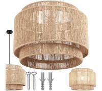 TecTake® Lampara Techo Dormitorio Boho Artesanal en Yute Sostenible con Estructura de Acero, Lámpara de Techo Colgante Salón 40 W, Lampara Salon, Plafon - 46 x 46 x 32 cm