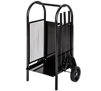 Carrito para leña con pala, atizador y escobilla - negro