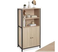 tectake® Librería Estantería Industrial con Armario Esquinero de 2 Puertas Magnéticas, Mueble Almacenaje en Madera y Acero, Vitrina Expositora - 60 x 38 x 125 cm Madera Industrial Clara, Roble Sonoma
