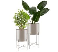 tectake® Maceteros Decorativos Interior, Maceteros Grandes Exterior, Decoracion Hogar, Macetero Alto, Soporte Plantas Interior, Acero Resistente con Revestimiento en Polvo - Set de 2 Gris Topo