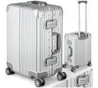 TecTake® Maleta Cabina Rígida de Aluminio con Cerraduras TSA, Maleta Mediana Equipaje de Mano en Avión, Maletas de Cabina Ligera, Maletas de Viaje - 53 x 37,5 x 24 cm Plateado