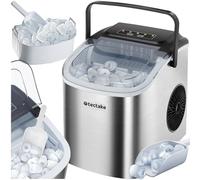 tectake® Máquina de Hielo Portátil, Tanque de Agua 1,2 Litros, 2 Tamaños de Cubitos de Hielo, Autolimpieza, Acero Inoxidable, Indicadores de Depósito Lleno y Vacío, Ideal Hogar y Oficina - plateado