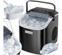 tectake® Máquina de Hielo Portátil, Tanque de Agua 1,2 Litros, 2 Tamaños de Cubitos de Hielo, Autolimpieza, Acero Inoxidable, Indicadores de Depósito Lleno y Vacío, Ideal Hogar y Oficina - negro