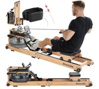 tectake® Maquina de Remo de Madera Plegable, Bluetooth y Pantalla LCD para Ejercicio en casa Completo y Silencioso, Gimnasio en Casa, Maquina Remo - 195 x 51,5 x 44,5 cm
