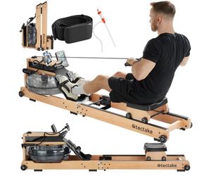 tectake® Maquina de Remo de Madera Plegable, Bluetooth y Pantalla LCD para Ejercicio en casa Completo y Silencioso, Gimnasio en Casa, Maquina Remo - 195 x 51,5 x 44,5 cm