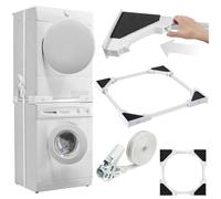 tectake® Marco de Conexión para Torre Lavado de Lavadora y Secadora, Ajustable, Soporte Universal, Fácil Montaje, Antivibración, Compatible con Electrodomésticos Estándar, Incluye Cuerda de Trinquete
