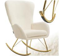 tectake® Mecedora con Respaldo Grande y cojín extraíble, Acolchado Grueso, Estructura de Acero Resistente, sillón, Silla Relax, butaca Dormitorio, Mecedora Lactancia - Crema/Oro