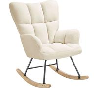 Tectake Mecedora tapizada en bouclé, patines de madera, carga 120 kg, beige