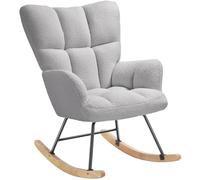 tectake® Mecedora Tapizada, Silla Mecedora de Bouclé, Butaca de Salón con Estructura en Acero y Patines de Madera, Silla Lectura, Sillón Lactancia, Sillón Nórdico Dormitorio, Butaca Relax - gris claro