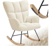 TecTake® Mecedora Tapizada, Silla Mecedora de Bouclé, Butaca de Salón con Estructura en Acero y Patines de Madera, Silla Lectura, Sillón Lactancia, Sillón Nórdico Dormitorio, Butaca Relax - Beige
