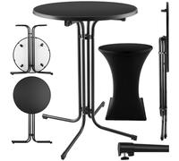 TecTake® Mesa Alta con Estructura Plegable para Cocina, Comedor y Bar, Incluye Funda Lavable de Poliéster, Tablero de MDF Robusto, Estructura de Acero, Pies Antideslizantes, Fácil de Limpiar - Negro