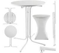 TecTake® Mesa Alta con Estructura Plegable para Cocina, Comedor y Bar, Incluye Funda Lavable de Poliéster, Tablero de MDF Robusto, Estructura de Acero, Pies Antideslizantes, Fácil de Limpiar - Blanco
