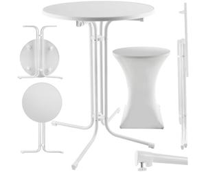 tectake® Mesa Alta con Estructura Plegable para Cocina, Comedor y Bar, Incluye Funda Lavable de Poliéster, Tablero de MDF Robusto, Estructura de Acero, Pies Antideslizantes, Fácil de Limpiar - Blanco