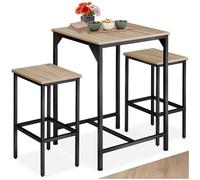 TecTake® Mesa Alta de Bar con 2 Taburetes, Mueble de Cocina Estilo Industrial, Diseño Comedor y Mesa Cocina, Muebles de Salon, Taburete - 120 x 60 x 91 cm Madera Industrial Clara, Roble Sonoma